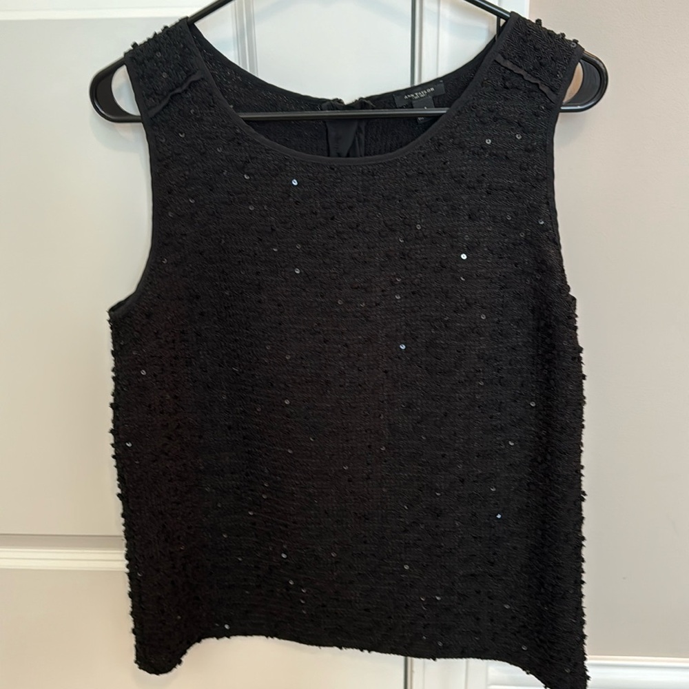 Ann Taylor Dressy Black Top with Sequins- Size Medium